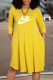Yellow Fashion Casual Print Letter O Neck A Line Dresses