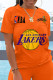 Orange Fashion Casual Print Letter O Neck T-Shirts