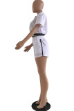 Red Fashion Casual Solid Patchwork Zipper Collar Short Sleeve Two Pieces