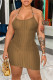 Khaki Fashion Sexy Solid See-through Backless Spaghetti Strap Sleeveless Dress Dresses