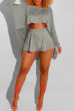 Watermelon Red Casual Street Solid Patchwork Asymmetrical O Neck Long Sleeve Two Pieces