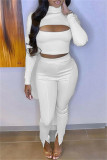 Coffee Fashion Sexy Solid Hollowed Out Patchwork Half A Turtleneck Long Sleeve Two Pieces