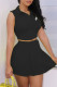 Black Fashion Casual Print Patchwork Turndown Collar Sleeveless Two Pieces