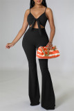 Orange Fashion Sexy Solid Hollowed Out Backless Spaghetti Strap Skinny Jumpsuits