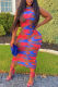 Red Fashion Sexy Print See-through O Neck Sleeveless Dress Dresses