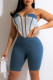 Blue Fashion Sexy Patchwork Hollowed Out Backless Strapless Skinny Romper