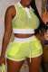 Yellow Fashion Sexy Solid Hollowed Out Patchwork See-through Turndown Collar Sleeveless Two Pieces