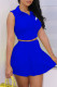 Blue Fashion Casual Print Patchwork Turndown Collar Sleeveless Two Pieces