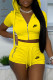 Yellow Fashion Sportswear Print Patchwork Hooded Collar Short Sleeve Two Pieces