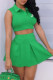 Green Fashion Casual Print Patchwork Turndown Collar Sleeveless Two Pieces