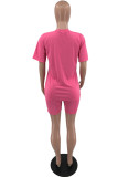 Pink Fashion Casual Print Basic O Neck Short Sleeve Two Pieces
