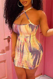 Multicolor Fashion Sexy Print Backless Halter Sleeveless Dress