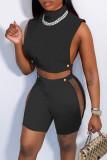 Red Sexy Patchwork See-through O Neck Sleeveless Two Pieces