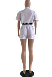 Red Fashion Casual Solid Patchwork Zipper Collar Short Sleeve Two Pieces