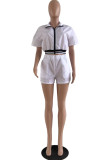 Red Fashion Casual Solid Patchwork Zipper Collar Short Sleeve Two Pieces