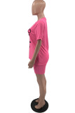 Pink Fashion Casual Print Basic O Neck Short Sleeve Two Pieces