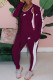 Purple Fashion Sportswear Print Patchwork Hooded Collar Long Sleeve Three Pieces
