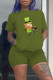 Green Fashion Casual Print Basic O Neck Short Sleeve Two Pieces