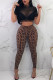 Brown Sexy Casual Print Patchwork See-through Half A Turtleneck Short Sleeve Two Pieces