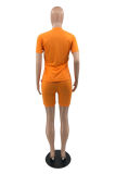 Orange Fashion Casual Solid Basic O Neck Short Sleeve Two Pieces