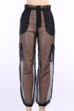 White Sexy Casual Solid Patchwork See-through Regular High Waist Trousers
