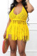 Yellow Sexy Solid Tassel Hollowed Out Patchwork Halter Sleeveless Two Pieces