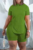 Royal Blue Casual Solid Patchwork Frenulum Asymmetrical O Neck Short Sleeve Two Pieces