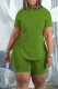 Army Green Casual Solid Patchwork Frenulum Asymmetrical O Neck Short Sleeve Two Pieces