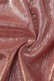 Pink Sexy Solid Hollowed Out Patchwork Frenulum Backless Asymmetrical Halter Regular Jumpsuits