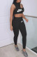 Black Fashion Sexy Print Patchwork O Neck Sleeveless Two Pieces