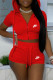 Red Fashion Sportswear Print Patchwork Hooded Collar Short Sleeve Two Pieces