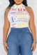 White Sexy Casual Letter Print Basic Half A Turtleneck Sleeveless Skinny Romper