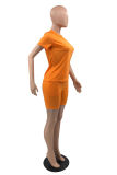 Orange Fashion Casual Solid Basic O Neck Short Sleeve Two Pieces