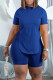 Royal Blue Casual Solid Patchwork Frenulum Asymmetrical O Neck Short Sleeve Two Pieces