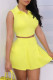 Yellow Fashion Casual Print Patchwork Turndown Collar Sleeveless Two Pieces