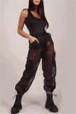 White Sexy Casual Solid Patchwork See-through Regular High Waist Trousers