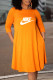 Orange Fashion Casual Print Letter O Neck A Line Dresses