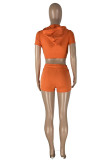 Orange Fashion Casual Solid Basic Zipper Collar Short Sleeve Two Pieces