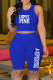 Royal Blue Fashion Street Print Letter O Neck Sleeveless Two Pieces
