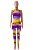 Yellow Purple Fashion Sexy Print Bandage Hollowed Out Half A Turtleneck Skinny Jumpsuits