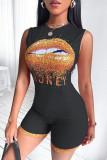 Pink Fashion Casual Print Basic O Neck Sleeveless Two Pieces