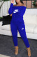 Blue Fashion Casual Print Letter Off the Shoulder Jumpsuits