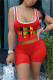 Red Fashion Casual Letter Print Basic U Neck Two Pieces
