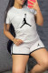 Grey Fashion Casual Print Patchwork O Neck Short Sleeve Two Pieces