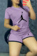 Purple Fashion Casual Print Patchwork O Neck Short Sleeve Two Pieces