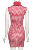 Red Sexy Print Patchwork Turtleneck One Step Skirt Dresses
