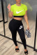 Fluorescent Green Fashion Casual Print Patchwork O Neck Short Sleeve Two Pieces