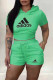 Green Fashion Casual Print Letter Hooded Collar Short Sleeve Two Pieces