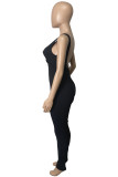 Black Sexy Casual Solid Backless V Neck Skinny Jumpsuits