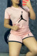 Light Pink Fashion Casual Print Patchwork O Neck Short Sleeve Two Pieces